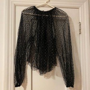 Rachel Comey Sheer Gathered Neck Blouse w/ Glitter and Velvet Dots